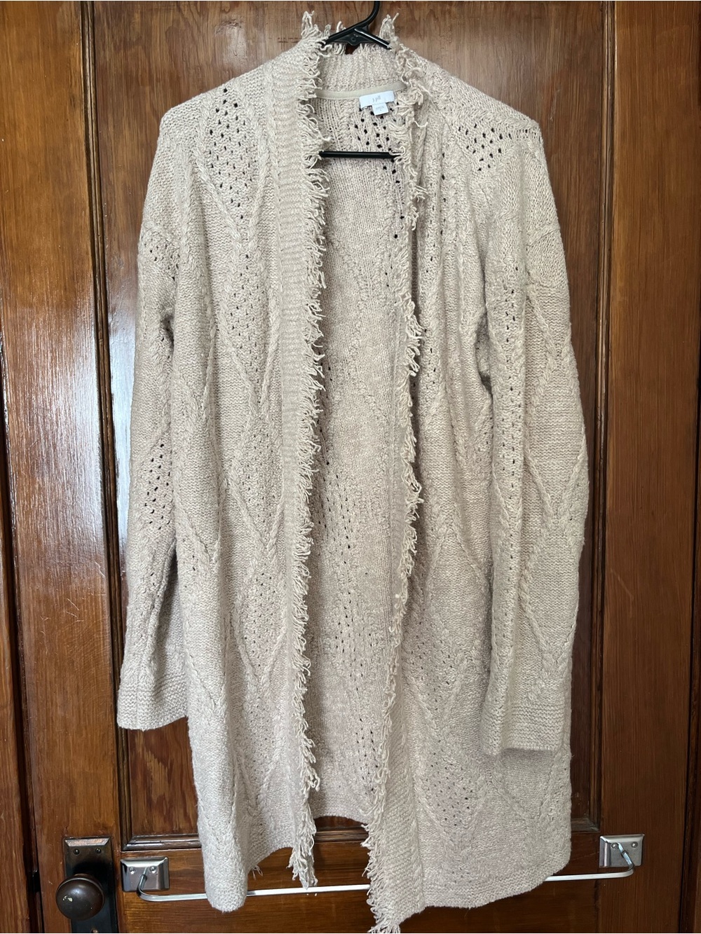J. Jill Cozy Open-Front Fringe Knit Cardigan Sweater - Tan